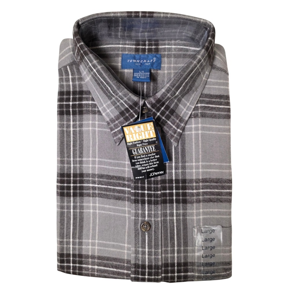Towncraft Mens Large Long Sleeve Button‎ Down Plaid Flannel Shirt Casual